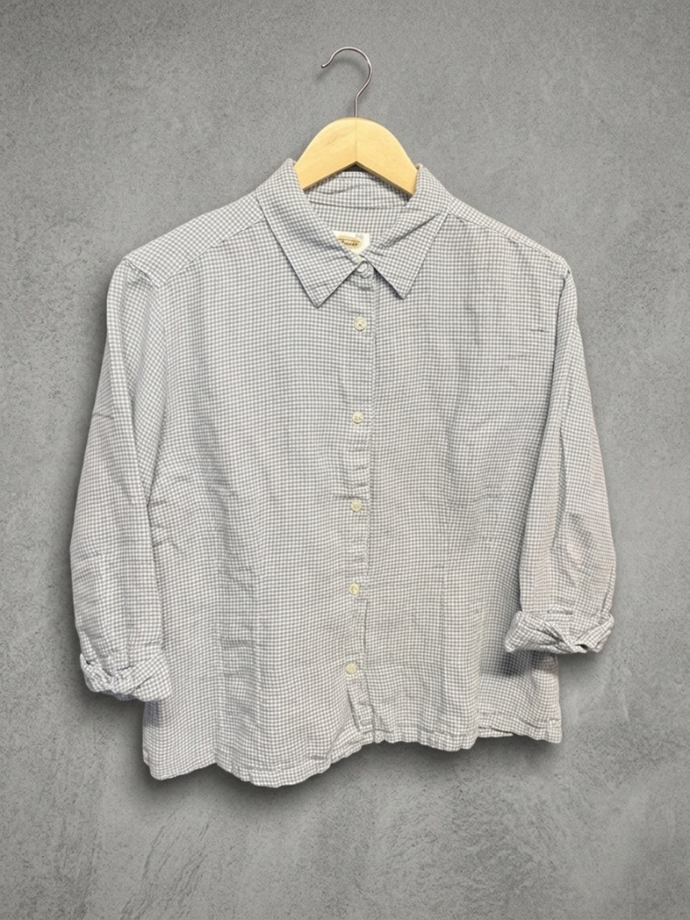 Talbots Blue White Houndstooth  Long-Sleeved, Button-up Shirt Large